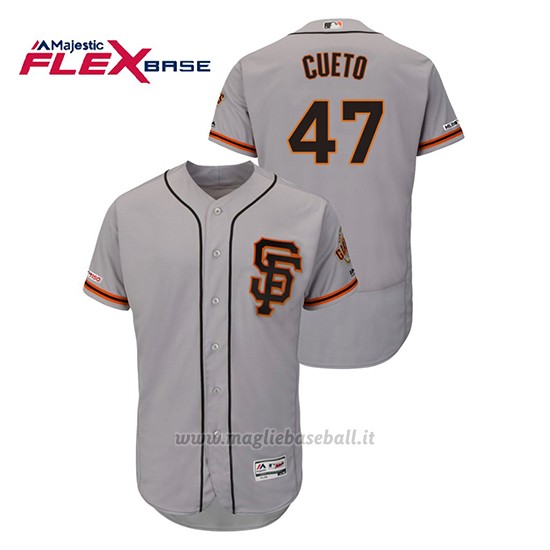 Maglia Baseball Uomo San Francisco Giants Johnny Cueto 150th Aniversario Patch Autentico Flex Base Grigio